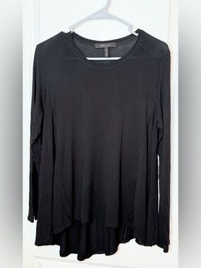 BCBG Max Azria Black High Low Top L Flowy Stretch Minimalist Chic